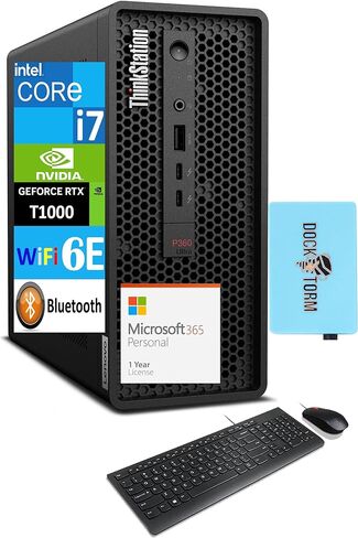 سطح المكتب Lenovo ThinkStation Workstation (Intel i7-12700، 64GB DDR5، 8TB PCIe SSD، Intel UHD، تبريد الهواء، 300W PSU، WiFi 6E، Bluetooth 5.0، Win 11 Pro) مع MS 365 Personal، DKZ USB Port Expander in Saudi Arabia