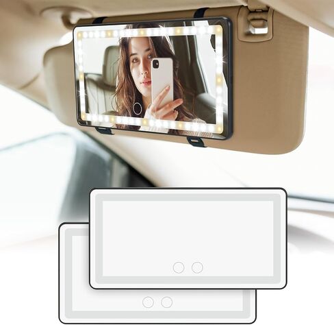 JOYTUTUS Car Sun Visor Vanity Mirror, Car Vanity Mirror With Lights, Makeup Mirror with 3 Light Modes & 60 LEDs, Rechargeable Car Mirror Dimmable Touch Control Travel Makeup Mirror for Car Truck SUV in Kuwait