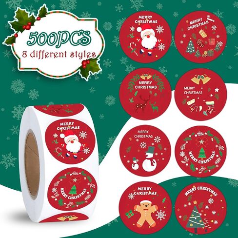 500Pcs Merry Christmas Stickers, 1 inch Self Adhesive Christmas Decoration Labels for Kids Christmas Day Winter Gift Tags Party Candy Bag Seals in Saudi Arabia