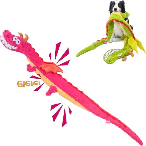 Large Squeaky Dog Toys, Interactive Dog Toys for Aggressive Chewers, Dragon Plush Crinkle Dog Toy to Keep Them Busy, Tough Indestructible Dog Toys for Large Medium and Small Dogs,XL (Pink) in Saudi Arabia