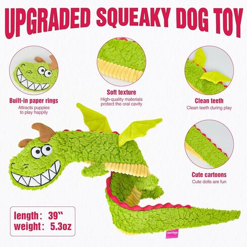 Large Squeaky Dog Toys, Interactive Dog Toys for Aggressive Chewers, Dragon Plush Crinkle Dog Toy to Keep Them Busy, Tough Indestructible Dog Toys for Large Medium and Small Dogs,XL (Pink) in Saudi Arabia