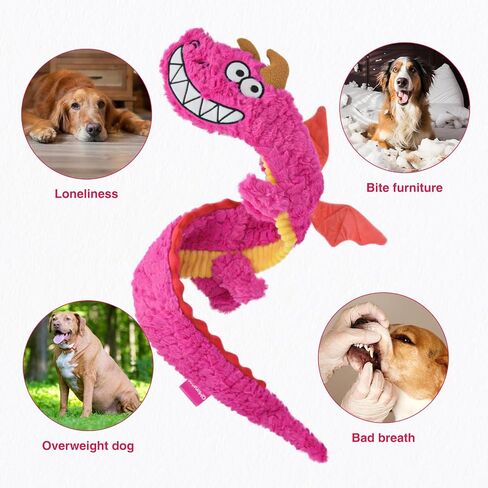 Large Squeaky Dog Toys, Interactive Dog Toys for Aggressive Chewers, Dragon Plush Crinkle Dog Toy to Keep Them Busy, Tough Indestructible Dog Toys for Large Medium and Small Dogs,XL (Pink) in Saudi Arabia