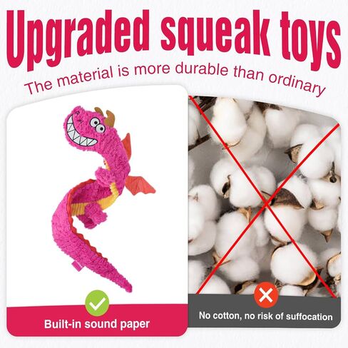 Large Squeaky Dog Toys, Interactive Dog Toys for Aggressive Chewers, Dragon Plush Crinkle Dog Toy to Keep Them Busy, Tough Indestructible Dog Toys for Large Medium and Small Dogs,XL (Pink) in Saudi Arabia
