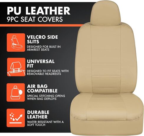 BDK carXS Gray Leather Car Seat Covers Front Seats Only, 4-Piece Faux Leather Seat Covers for Cars, Includes Front Seat Covers, Automotive Seat Covers for Trucks SUV in Saudi Arabia