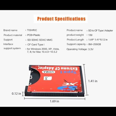 SD SDHC SDXC إلى CF محول بطاقة ذاكرة فلاش مدمج قارئ النوع I 16/32/64/128/256GB CF إلى محول بطاقة SD in Saudi Arabia