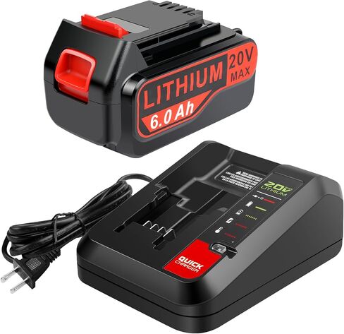 20V Max 6.0Ah Replace Battery for Black+Decker LBX4020 with PCC692L Replace Charger, 2 Packs 20V 6000 mAh Lithium Battery with 20V Charger Compatible with Black and Decker 20V Lithium Battery in Saudi Arabia