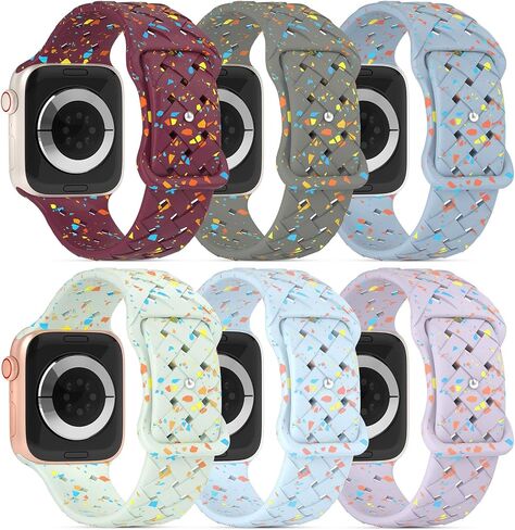 6 Pack Sport Silicone Bands Compatible with Apple Watch Band 41mm 40mm 38mm 45mm 44mm 42mm 49mm for Women Men, Breathable Soft Recycled Plastic Strap for iWatch Ultra Series 9/8/7/SE/6/5/4/3/2/1 in Kuwait