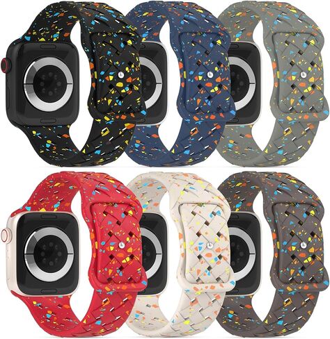 6 Pack Sport Silicone Bands Compatible with Apple Watch Band 41mm 40mm 38mm 45mm 44mm 42mm 49mm for Women Men, Breathable Soft Recycled Plastic Strap for iWatch Ultra Series 9/8/7/SE/6/5/4/3/2/1 in Kuwait