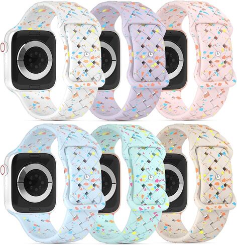 6 Pack Sport Silicone Bands Compatible with Apple Watch Band 41mm 40mm 38mm 45mm 44mm 42mm 49mm for Women Men, Breathable Soft Recycled Plastic Strap for iWatch Ultra Series 9/8/7/SE/6/5/4/3/2/1 in Kuwait