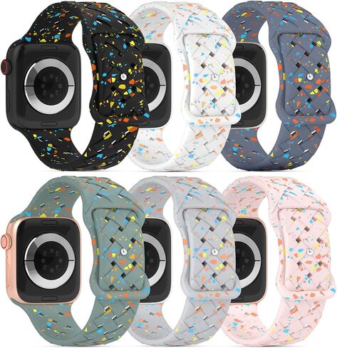 6 Pack Sport Silicone Bands Compatible with Apple Watch Band 41mm 40mm 38mm 45mm 44mm 42mm 49mm for Women Men, Breathable Soft Recycled Plastic Strap for iWatch Ultra Series 9/8/7/SE/6/5/4/3/2/1 in Kuwait