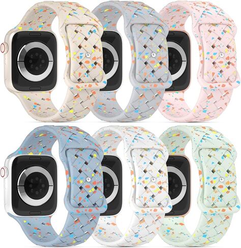 6 Pack Sport Silicone Bands Compatible with Apple Watch Band 41mm 40mm 38mm 45mm 44mm 42mm 49mm for Women Men, Breathable Soft Recycled Plastic Strap for iWatch Ultra Series 9/8/7/SE/6/5/4/3/2/1 in Kuwait