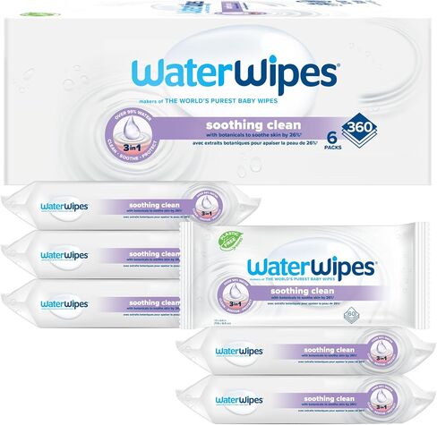 WaterWipes Soothing Clean Baby Wipes, 99% Water-Based Formula with Botanical Extract to Soothe & Protect Skin, Unscented & Hypoallergenic, 60 Count (1 Pack) in Saudi Arabia