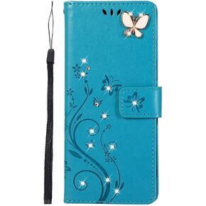 Compatible with Samsung Galaxy A12 Case Glitter with Card Holder Flip Wallet Phone Case for Women Crystal Butterfly Shockproof Protective Case for Samsung Galaxy A12 5G,Rose Gold GY