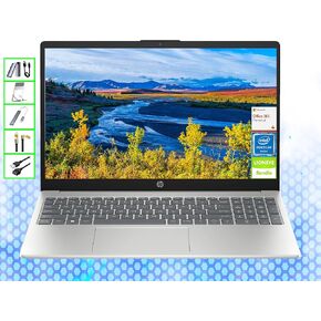 HP AI-Powered Laptop with Microsoft Office and 1TB Cloud Storage Included for 1-Year| 15.6" HD PC| 16GB RAM| 128GB SSD & 128GB External SSD| Intel 4-Core CPU| Webcam| Copilot Ready| Win11| LE Bundle
