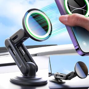 for 15W MagSafe Car Mount Charger, Qi2 Fast MagSafe Car Charger,【Three-fold Rotation】 LED Magnetic Wireless Car Charger,Car Phone Holder Mount for iPhone 16/15/14/13/12 Pro Max Plus