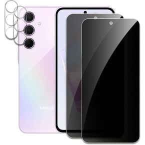 [2+2] واقي شاشة للخصوصية لهاتف Samsung Galaxy A35 5G/A55، 2* غشاء زجاجي مقوى مضاد للتجسس + 2* واقي عدسة الكاميرا، تغطية كاملة ثلاثية الأبعاد، صلابة 9H، ترقية حماية الحواف، سهولة التركيب، خالية من الفقاعات in Kuwait