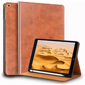 for Ipad Case 10.2-inch 9th/8th/7th Gen Genuine Leather Cover Protective Shell for 2021/2020/2019,Built-in Apple Pencil Holder and Auto Wake/Sleep.Blue