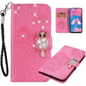 Wallet Case for Samsung Galaxy A15 5G Glitter Diamond Bling Case with Credit Cards Holder Kickstand Flip Magnetic Leather Protective Cover for Galaxy A15 5G Owl Rose Gold YK