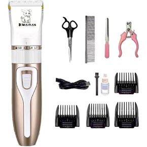 MAIRAN Dogs Pet Shaver Low Noise USB Charging Cordless Dog Grooming Kit Electric Pet Hair Trimmer Pet Hair Trimmer Large Medium and Small Dog and Cat Animal Shaver (Gold)