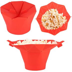 Popcorn Bowl, Popcorn Popper Red Folding Microwave Oven Popcorn Bowl DIY Silicone Popcorn Maker Machine Home Kitchen Tool for Making Popcorn