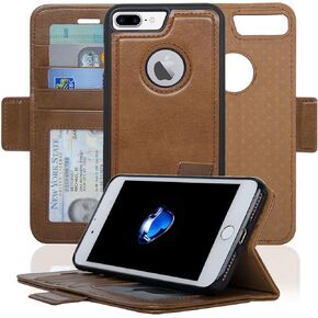 Navor Detachable Magnetic Wallet Case RFID Protection, Logo Hole, Compatible for iPhone 7 Plus [Vajio Series] Brown (IP7PVJBR)