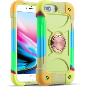 MARKILL Case Compatible with iPhone 6 Plus/6S Plus ,iPhone 7 Plus /iPhone 8 Plus, 5.5 Inch with Ring Stand, Heavy-Duty Military Grade Shockproof Phone Cover (Rainbow Pink)
