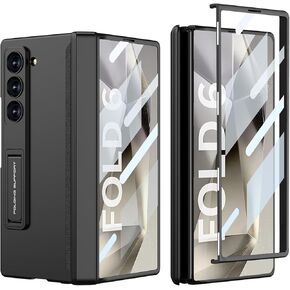 PUROOM for Samsung Galaxy Z Fold 6 Case Hinge Coverage Protective Cover Built-in Kickstand & Screen Protector, Z Fold 6 Magnetic All-Inclusive Shockproof Case (Black)