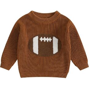 Infant Baby Boy Girl Fall Winter Outfit Football Embroidery Sweater Tops Long Sleeve Knit Sweater Crewneck Clothes