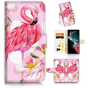 for Samsung S22 Ultra, for Samsung Galaxy S22 Ultra 5G, Fashion Flower Scene Flamingo Dragonfly Flip Wallet Phone Case Cover AD006 (#24910 Purple Wisteria)