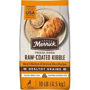 Merrick Healthy Grains Freeze Dried Raw Coated Kibble, Natural High Protein Dog Food, Chicken and Brown Rice - 10.0 lb. Bag