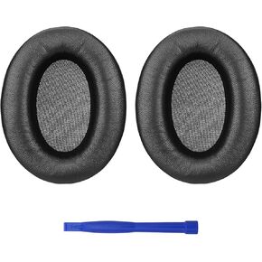 Lambskin Leather Ear-Pad Cushion Replacements for Sony WH-1000XM3 Headphones, with Soft-Touch Leather, Noise Isolation Memory Foam, Added Thickness (Black)