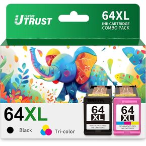 LEMERO UTRUST 64XL Ink Cartridge Combo Pack Remanufactured Replacement for HP 64XL Black and Color for HP Envy Photo 7800 7855 7858 Envy Inspire 7950e 7255e Tango Series Black Tri-Color HP Ink 64