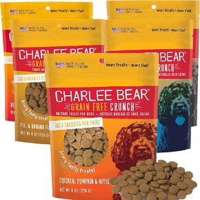 Charlee Bear Dog Treats Small Dogs Training Treats Crunchy Low Cal, Grain Free Canine Snacks, USA, Puppy Training Biscuits, Variety Pack , 5 Flavors, 8oz Ea