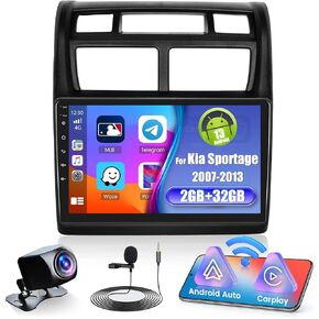 [2G+32G] Android 13 Car Stereo for Kia Sportage 2007-2013 Radio with Wireless Carplay & Android Auto, 9 Inch Touch Screen Car Radio with GPS Navigation/WiFi/BT/SWC/Backup Camera
