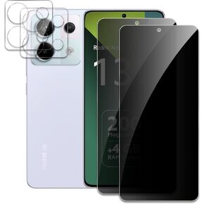 [2+2] واقي شاشة الخصوصية لهاتف Xiaomi Redmi Note 13 Pro 5G، 2* طبقة زجاجية مقواة مضادة للتجسس + 2* واقي عدسة الكاميرا، تغطية كاملة ثلاثية الأبعاد، صلابة 9H، ترقية حماية الحواف، سهولة التركيب، خالية من الفقاعات in Kuwait