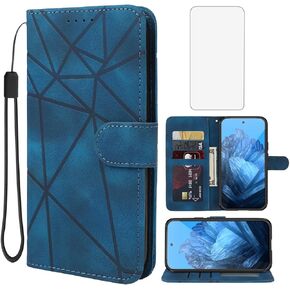 Case for Pixel 9 Pro XL Case, Google 9 Pro XL Wallet Case with Tempered Glass Screen Protector, PU Leather Flip Folio Credit Card Holder Stand Phone Cover for Google Pixel 9 Pro XL Red