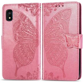Compatible with Gabb Phone Plus Case,Butterfly Embossed Flowers PU Leather Magnetic Flip Cover Stand Card Holders Hand Strap Wallet Purse Case Compatible with Gabb Phone Plus -Light Purple