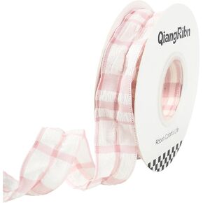 1.5inch 10Yards Chiffon Plaid Ribbon Blue Fabric Gingham Ribbon Micro-Pleated Gift Wrapping Ribbons for Bouquet Presents Packing Hair Crafts Bow Card Balloon Decoration DIY Soft Wired Ribbons