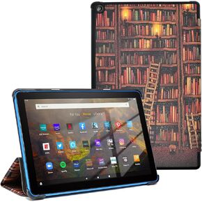 Case for Amazon Fire HD 10 Tablet (7th Generation and 9th, 2017 and 2019 Release), Lightweight PU Leather Stand with Auto Wake/Sleep Smart Cover, Vintage Bookshelf