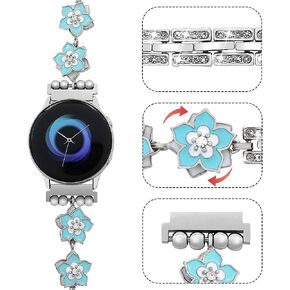 YONWORTH Rotatable Flower Band Compatible with Samsung Galaxy Watch 7 FE 6 5 4 40/44mm,Galaxy Watch 5 Pro 45mm,Watch 6 4 Classic,Active 2,Bling Chain Stress Relief Sakura Wristband Women 20mm