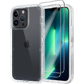 Annymall for iPhone 13 Pro Case with 2 Screen Protector,Shockproof Drop Protection Full Body Heavy Duty 3 Layer Military Rugged Durable Phone Cover for Apple iPhone 13 Pro 6.1" (Black)