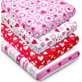 4 Pcs Christmas Santa Claus Gingerbread Gnome Cartoon Tree Crib Sheets for Baby Boys Girls, 52"x 28" Soft Breathable Christmas Fitted Crib Sheet Set for Standard Crib and Toddler Mattresses