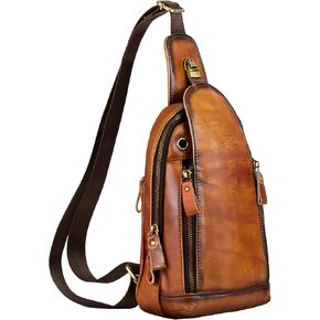 حقيبة ظهر رجالية بحمالة كتف كاجوال Daypack للرجال حقيبة صدر جلدية حقيبة كتف عتيقة