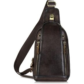 Men's Sling Bag Backpack Casual Daypack for Men Leather Chest Bag Vintage Shoulder Bag