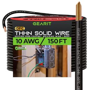 GearIT Stranded THHN Wire (10 Gauge, 50 Feet) 100% OFC Electrical Building Wire, Rated for Up to 600 Volts, Single Conductor, Nylon Jacket, UL Listed/RoHs Compliant - Yellow, 50ft