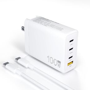 100W USB C Charger,4-Port PD Power Adapter,Wall GaN USB C Fast Charger for MacBook Pro,Pixelbook, 15 Pro Max,iPad, 14 Pro, Galaxy S23 Ultra, Steam Deck, Dell XPS, Google Pixelbook