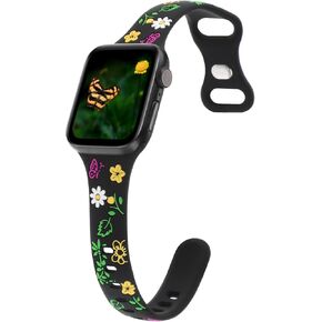 Slim Floral Engraved Band Compatible with Apple Watch Bands 41mm 40mm 38mm 42mm 44mm 45mm 46mm 49mm Women, Thin Wristband Flower Soft Silicone Sport Strap for iWatch Series 10 9 8 7 6 5 4 3 2 SE Ultra
