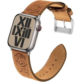 For Leather Apple Watch Band 41/40 / 38 mm, Retro Sunflower Western Style Replacement Strap Bracelet for iWatch Men Women Series 7/SE/6/5/4/3/2/1…