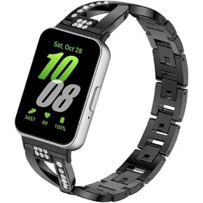 Compatible for Samsung Galaxy Fit 3 Band, Women [No Gap] Metal Replacement Chain Bling Rhinestone Galaxy Fit3 Strap Watch Band Wristband for Samsung Galaxy Fit 3 SM-R390 Smartwatch