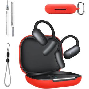 for Anker Soundcore AeroFit 2 Case Cover with Cleaner Kit, Soft Skin Silicone Case Cover with Keychain and Lanyard，Full Protective Case for Men and Women-Red